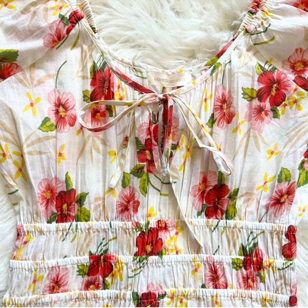 New! LoveShackFancy Magdalene Floral Ruffle Cotton Midi Dress in Pink Hibiscus - Picture 12 of 16